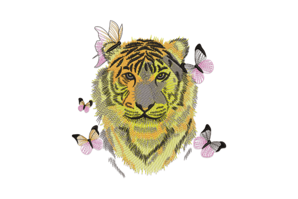 Tiger Head Butterfly Embroidery for Boutique Apparel